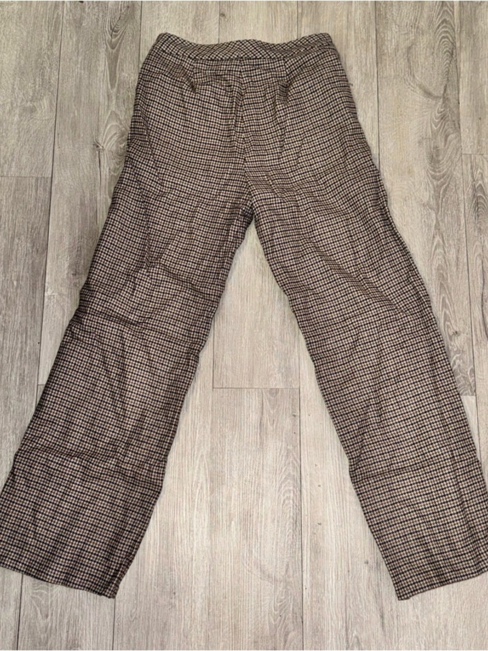 J McLaughlin Houndstooth Wool Blend Trousers Size 0 Brown Blue Made in Portugal - Picture 2 of 10